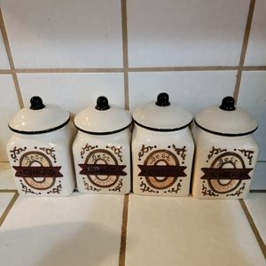 4 Vtg Home Interiors Spice Lidded Jars Multi-Color With Crackle Glaze Kitchen